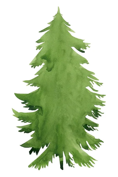 Arbre Noël Aquarelle Illustration Dessinée Main Isolée Sur Fond Blanc — Photo