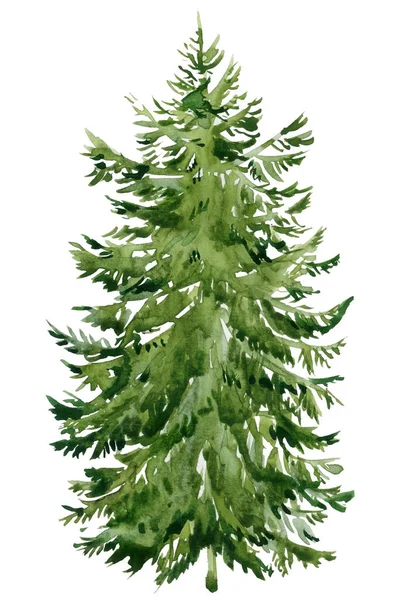 Albero Natale Acquerello Illustrazione Disegnata Mano Isolata Sfondo Bianco Biglietto — Foto Stock