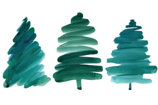 收集水彩画圣诞树 现代设计 印刷材料 邀请函 高质量的例证 — 图库照片