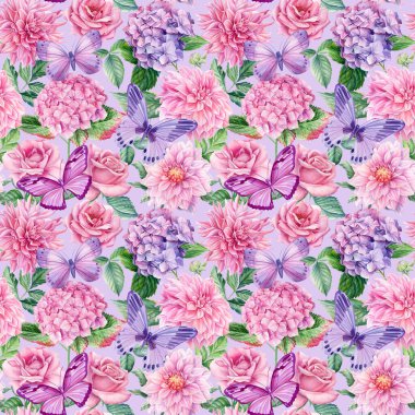 Parlak, pürüzsüz yapraklar ve çiçekler, suluboya botanik çizimler. Yüksek kaliteli illüstrasyon