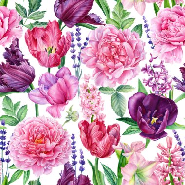 Suluboya yapraklar, çiçekler, botanik çizimler. Çiçeksiz desen. Yüksek kaliteli illüstrasyon