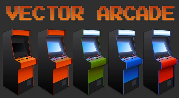 Classic Retro Vector Game Room Arcade Cabinets — Stock Vector