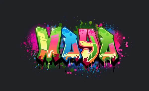 Un genial estilo salvaje genuino Graffiti Name Design - Maya — Vector de stock