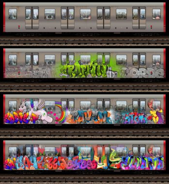 Dört farklı Boston Redline tren vagonunda çeşitli grafitiler var. Tüm Graffiti tasarımları ve tren benim tarafımdan çizildi, MindGem.