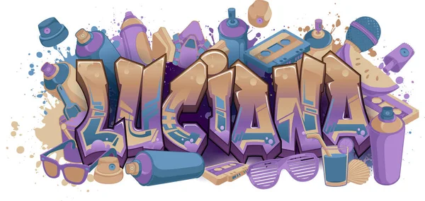 Luciana Cool Graffiti Art Design Con Vibraciones Del Vibrante Estilo — Vector de stock