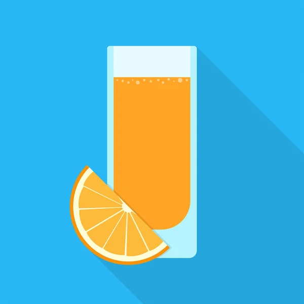 Jugo Naranja Vaso Bebida Rebanada Naranja Aislada Sobre Fondo Azul — Vector de stock