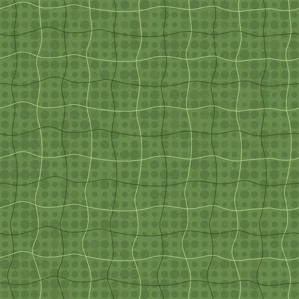 Monochrom Grünes Nahtloses Geometrisches Vektormuster Mit Tupfen Und Gewellter Netzstruktur — Stockvektor