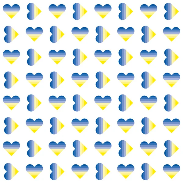 Seamless Vector Pattern Striped Hearts Blue Yellow Ukrainian National Colours — Stock Vector