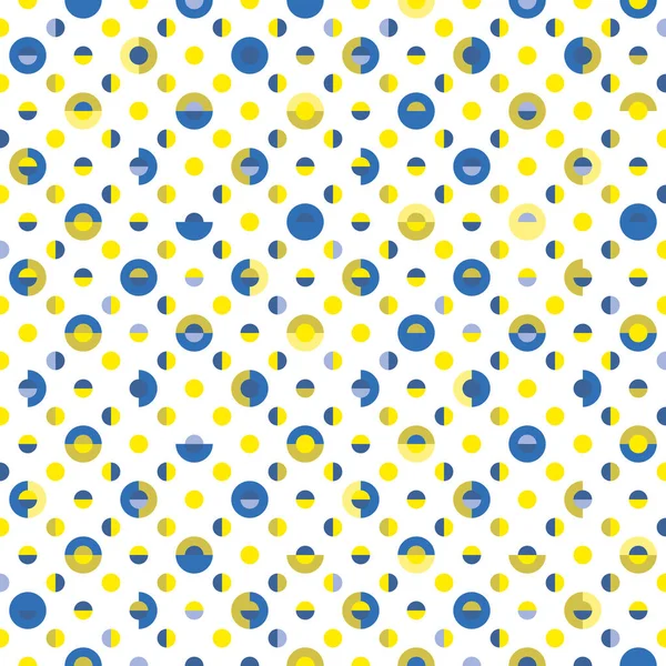 Bezproblémový Vektorový Vzor Puntíky Polka Bílém Pozadí Odstíny Modré Žluté — Stockový vektor