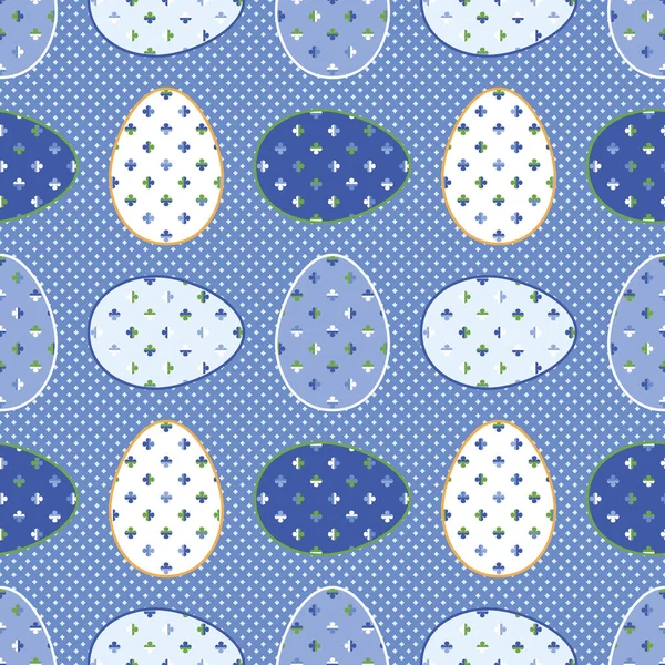 Vintage Happy Easter Tło Powitalne Niebieskimi Jajkami Kolorowe Koniczyny Szczęście — Wektor stockowy