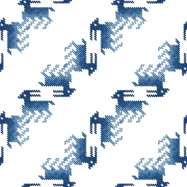 Azul Monocromático Pulando Polka Dot Cervos Criando Listras Diagonais Fundo — Vetor de Stock