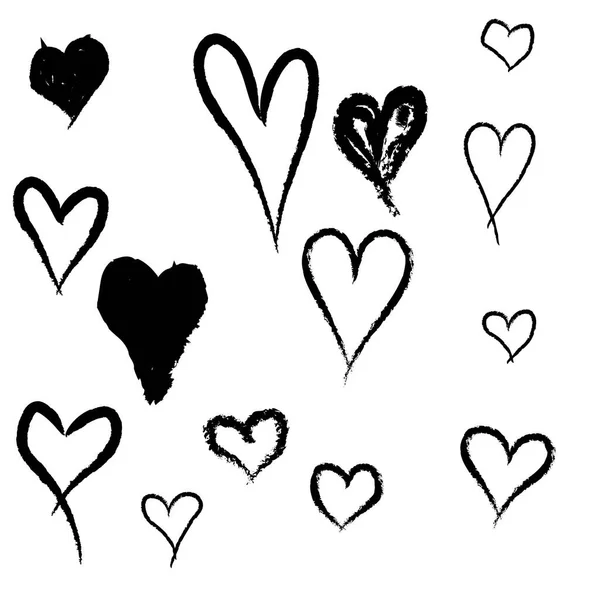 Conjunto Corazón Dibujado Mano Negro Una Mano Dibujada — Foto de Stock