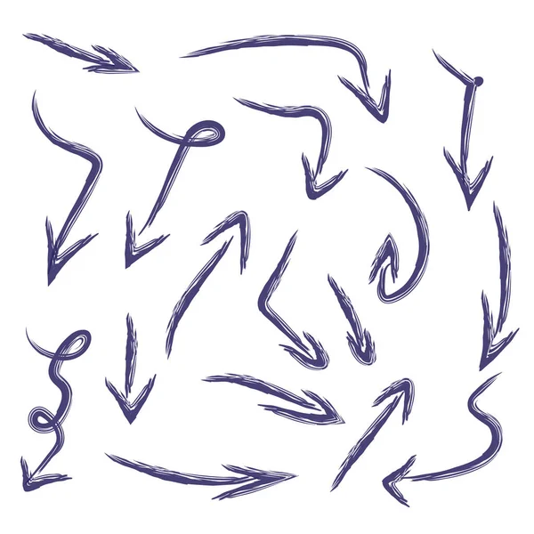 Mavi oklar beyaz arkaplanda mavi fırçayla çizilmiş.