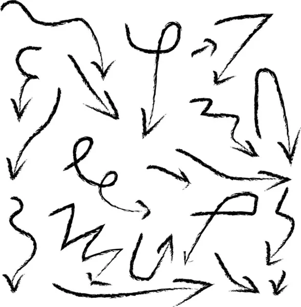 Beyaz arkaplanda fırçayla çizilmiş ok okları kümesi