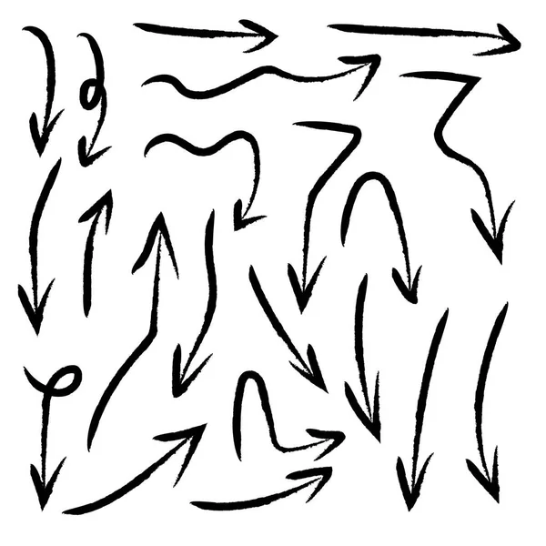 Siyah oklar beyaz arkaplanda fırçayla çizilmiş elleri ayarlar