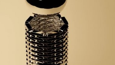 3 boyutlu görüntüleme. Altın bir top düşer ve altın külçelerden oluşan bir yüzüğe çarpar. İş ve zenginlik kavramı.