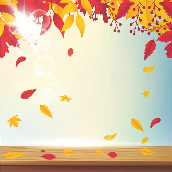 Autumn Background Design Fallen Leaves Wooden Planks — Stock Vector