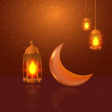 Eid Mubarak hat fenerler ve kağıt sanat tarzı çiçek desenleri ile