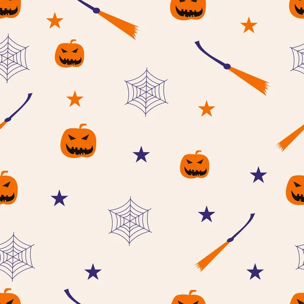 Motif Halloween Seamles Avec Des Personnages Mignons Drôles Doux Effrayants — Image vectorielle