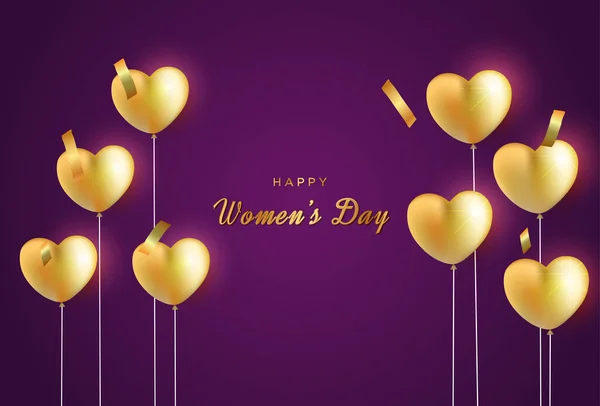 Happy International Women Day Greeting Cards Realistic Hearts — Stock Vector