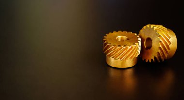 Siyah zemin üzerinde Helical Gears Brass, iş süreci hareketi konsepti vites
