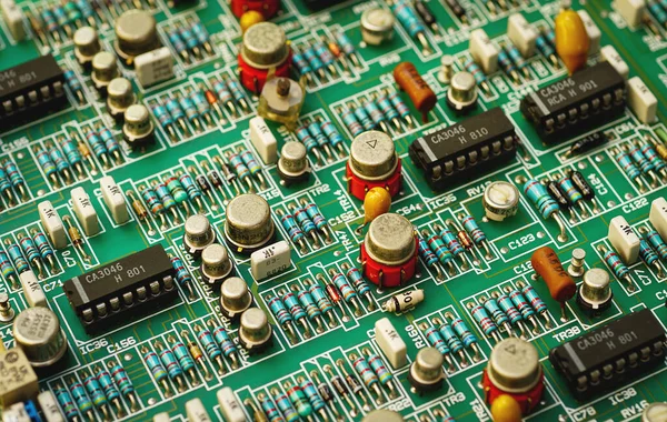 Primo Piano Scheda Elettronica Dispositivo Elettronico Sfondo Circuito Integrato Chip — Foto Stock