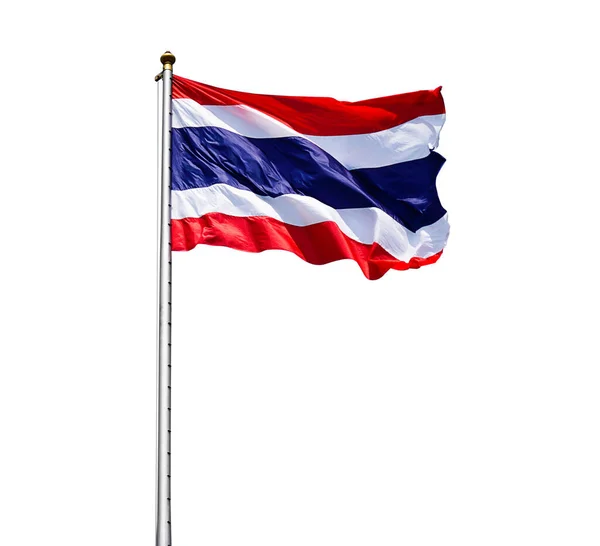 Nationale Vlag Van Thailand Zwaaien Geïsoleerd Wit Met Clipping Pad — Stockfoto