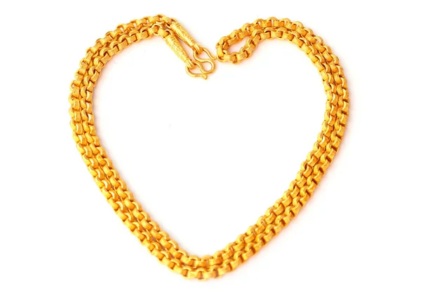 Heart Shaped Gold Necklace White Background — Stock Photo, Image