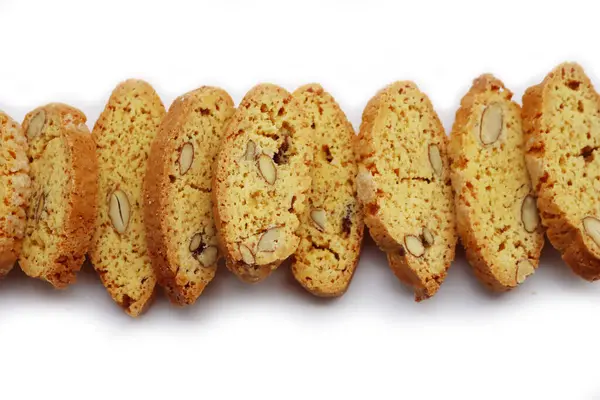 Traditional Italian Cantucci Cantuccini Cookies Almonds Isolated White Background — Stock Photo, Image