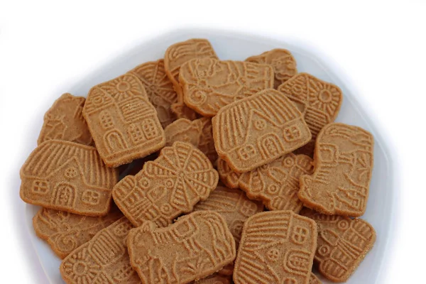 Biscoitos Tradicionais Norte Europa Chamados Speculoos Spekulatios Isolados Branco Biscoitos — Fotografia de Stock