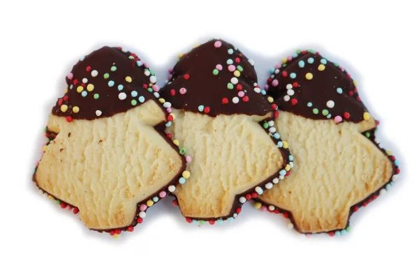 Biscoitos Natal Feitos Com Massa Curta Vidrados Com Chocolate Polvilhas — Fotografia de Stock