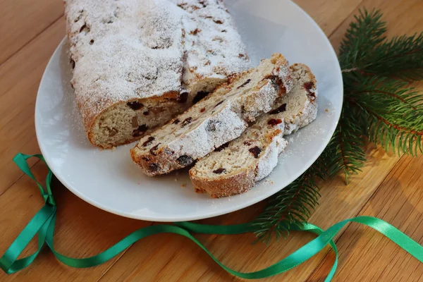 Pain Sucré Traditionnel Allemand Aux Raisins Secs Fruits Confits Appelé — Photo