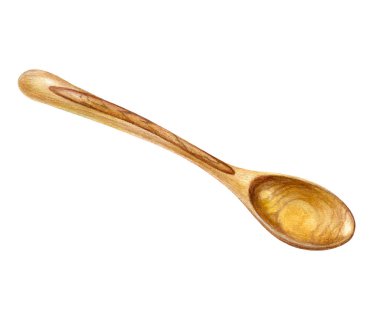 Tahta kaşık suluboya çizimi beyaz arkaplanda izole edildi.