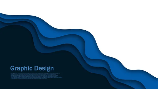 蓝色海洋平面图形墙纸 现代多重蓝色波浪重叠背景 — 图库矢量图片