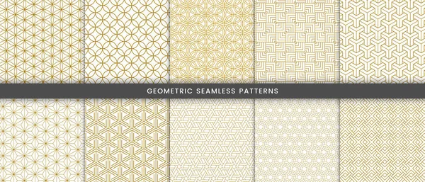 Set Geometric Seamless Pattern Gold Lines — Stock Vector