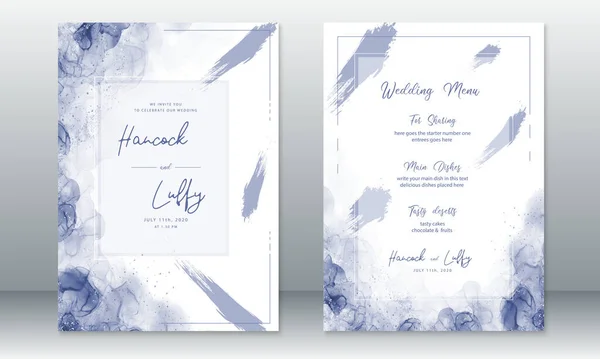 Hochzeitseinladungskarte Vorlage Blauer Hintergrund — Stockvektor