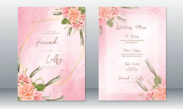 Hochzeitseinladungskarte Vorlage Rosa Hintergrund — Stockvektor