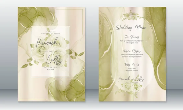 Hochzeitseinladungskarte Vorlage Grüner Hintergrund — Stockvektor