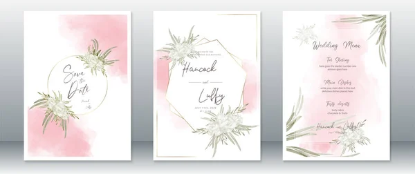 Bröllop Inbjudan Kort Elegant Rosa Akvarell — Stock vektor
