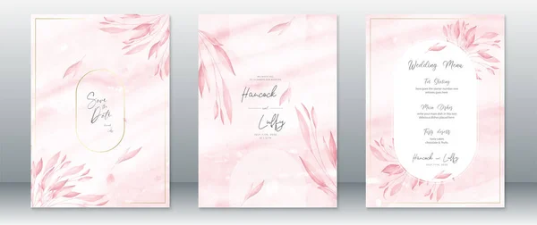 Watercolor Wedding Invitation Card Pink Background — стоковый вектор