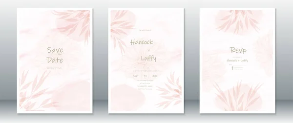 結婚式招待カードテンプレート花のデザインとピンクのエレガントな背景水彩 — ストックベクタ