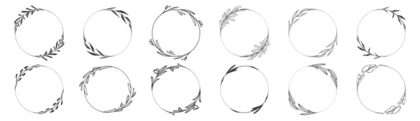 Collection Circle Frame Leaf Wreath Element Decorative Design Invitation Card — ストックベクタ