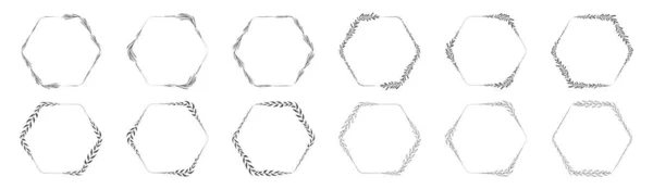 Collection Hexagon Shape Leaf Wreath Element Decorative Design Invitation Card — Vettoriale Stock