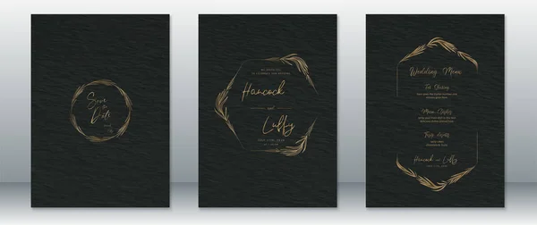 Hochzeitseinladungskarte Vorlage Luxus Mit Schwarz Gold Design — Stockvektor