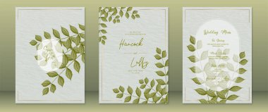 Düğün davetiyesi şablonu, suluboya arkaplan ve yeşil yapraklı yeşil doğa tasarımı