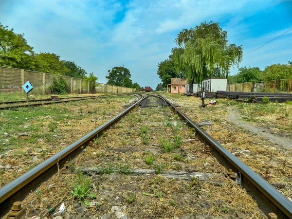 Spoorwegen Bij Ingang Van Het Treinstation Scheiding Aansluiting Van Sporen — Stockfoto
