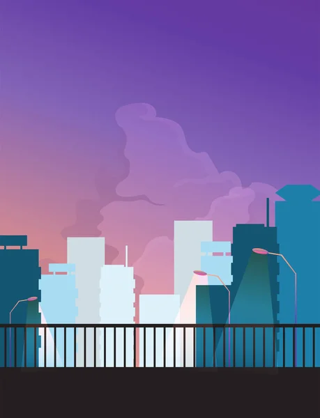 Atmosphere Dark Many Big City Buildings Purple Pink Blue Tones — Stock Vector