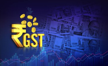 GST - mal ve hizmetler vergisi arkaplan 3D resimleme Hint Rupisi sembolü
