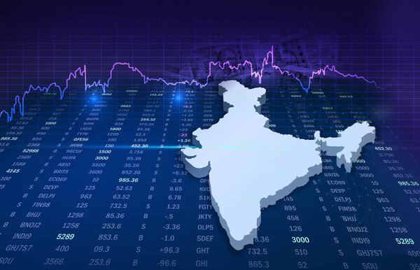 industrial concept, economy concept 3D rendering illustration. Indian map with stock market data with graph