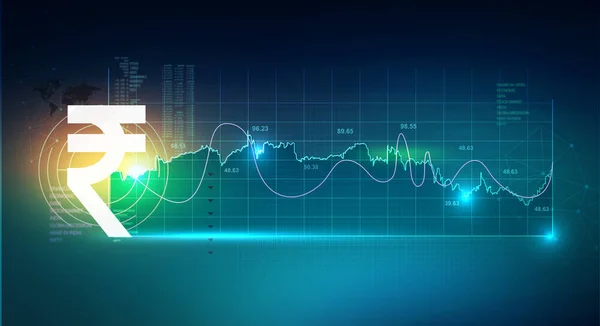 İş büyümesi kavramı, borsa yükselişi kavramı. Grafik grafiği ve Hint Rupisi ikonu ile Hindistan ekonomisi finans arka planı